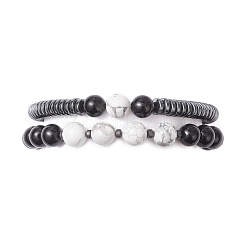 2Pcs Narutal & Synthetic Mixed Gemstone Beads Stretch Bracelets&nbsp;BJEW-JB12720-01