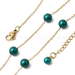 Stainless Steel & Imitation Pearl Round Link Chain Necklaces for Women&nbsp;WGE4439-06