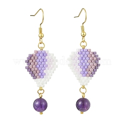 304 Stainless Steel with Glass Cylinder Seed Beads Hot Air Balloon Dangle Earrings&nbsp;EJEW-MZ00820-02