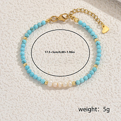 Bohemian Natural Freshwater Pearl and Round Sunthetic Turquoise Beaded Bracelets for Women&nbsp;CW6514