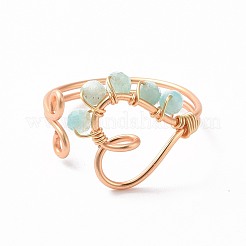 Heart Natural Mixed Stone Braided Bead Finger Rings&nbsp;RJEW-JR00529