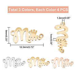 12Pcs 3 Colors 304 Stainless Steel Pendants&nbsp;STAS-DC0004-49