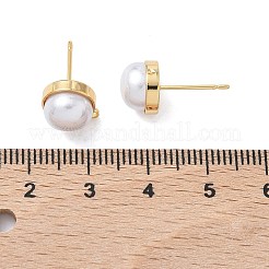 SHEGRACE Brass ABS Imitation Pearl Half Round Stud Earring Findings&nbsp;XGR0100G-119G