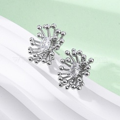 Flower Brass Clear Cubic Zirconia Stud Earrings&nbsp;EJEW-R025-22P