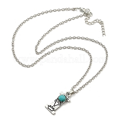 Letter A~Z Antique Silver Plated Alloy with Synthetic Turquoise Pendant Necklaces&nbsp;NJEW-G080-01I