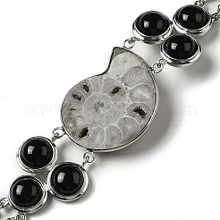 Natural Conch Fossil & Obsidian Link Bracelet&nbsp;G-H286-01P