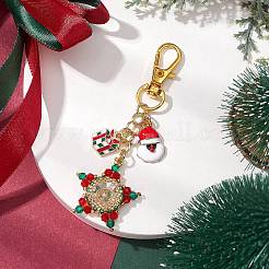 Christmas Star Glass Seed & Alloy Enamel Pendant Decoration&nbsp;HJEW-MZ00079