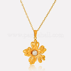 French Style 304 Stainless Steel Pave Natural Pearl Flower Pendant Necklaces&nbsp;OO0634-2