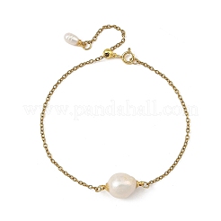 Natural Edison Pearl Potato Link 304 Stainless Steel Cable Chain Braclets for Women&nbsp;BJEW-JB14361