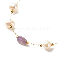Natural Amethyst & Pearl Beaded Bracelet&nbsp;BJEW-JB08293-03