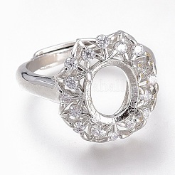 Adjustable Brass Micro Pave Clear Cubic Zirconia Finger Ring Components&nbsp;ZIRC-I049-19