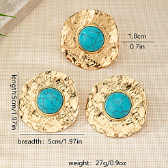 Flat Round Alloy & Synthetic Turquoise Ring & Stud Earring Sets&nbsp;FS-WG73FC1-02