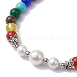 6mm Round Dyed Natural Malaysia Jade & Natural Tiger Eye & Synthetic Turquoise & Synthetic Citrine & Shell Pearl Braided Bead Bracelets Adjustable Chakra Bracelets for Women Men&nbsp;BJEW-JB10566