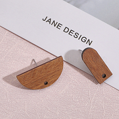 8 Pairs 4 Style Oval & Arch & Half Round Walnut Wood Stud Earring Findings&nbsp;MAK-CA0001-16