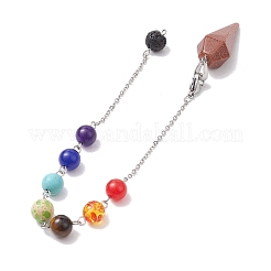 Chakra Synthetic & Natural Mixed Gemstone Pointed Dowsing Pendulums&nbsp;PALLOY-JF02608-02