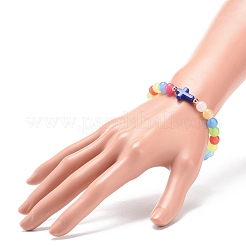 Imitation Jade Acrylic & Synthetic Hematite Cross Beaded Stretch Bracelet for Women&nbsp;BJEW-JB08723