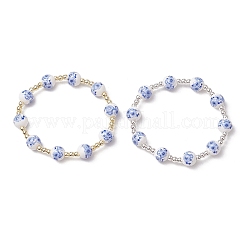 2Pcs 2 Colors Electroplate Non-magnetic Synthetic Hematite Round Bead Strecth Bracelets for Women&nbsp;BJEW-JB11600
