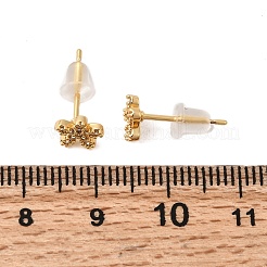 Flower Brass Micro Pave Clear Cubic Zirconia Stud Earrings&nbsp;EJEW-P331-12G