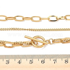 304 Stainless Steel Curb Chain & PaPerclip Chain 2-Strand OT Necklaces for Women&nbsp;NJEW-G193-02G