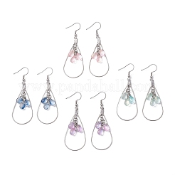 Teardrop 304 Stainless Steel Transparent Glass Dangle Earrings&nbsp;EJEW-JE06404-02