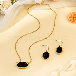 2 Sets 2 Colors Hexagon Alloy Resin Pendant Necklaces and Dangle Earrings Sets for Women&nbsp;SJEW-GO0001-03