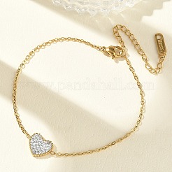 Valentine's Day 304 Stainless Steel Rhinestone Heart Link Bracelets&nbsp;SA-CBA5F76-04G