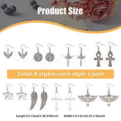8 Pairs 8 Sytle Bat & Ankh Cross & Eye of Ra/Re & Egyptian Zinc Alloy Dangle Earrings&nbsp;EJEW-FI0001-37