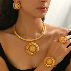Vintage Middle Eastern Alloy Hollow Round with Flower Necklaces & Bracelets & Earrings & Rings Sets for Women&nbsp;WE0355