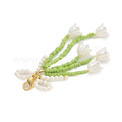 Bowknot & Flower Glass Seed Pendant Decoration&nbsp;HJEW-TA00311-01