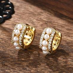 Real 18K Gold Plated Hollow Chunky Cubic Zirconia Huggie Hoop Earrings&nbsp;EJEW-I260-05G-NR