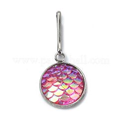 Resin Flat Round with Mermaid Fish Scale Keychin&nbsp;HJEW-JM01279