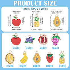 90Pcs 9 Styles Fruit Themes Alloy Enamel Pendants&nbsp;ENAM-TA0003-21