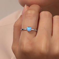 Light Sky Blue Synthetic Opal Heart Finger Ring&nbsp;FM4105-2