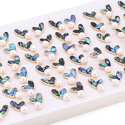 Heart Brass Natural Pearl Stud Earrings&nbsp;PEAR-N017-07D