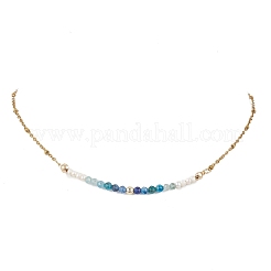 3.5MM Faceted Round Natural Kyanite & Apatite and Potato Pearl Beaded Necklaces&nbsp;NJEW-JN05976-01