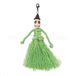 Halloween Cotton Threads Tassel & Synthetic Turquoise Skull Pendant Decorations&nbsp;HJEW-JM03757-03