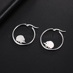 Non-Tarnish 304 Stainless Steel Hedgehog Beaded Hoop Earrings&nbsp;LS-EJEW-F320-02P