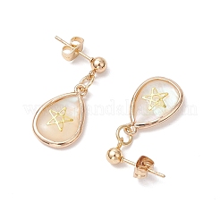 Brass Natural Paua Shell Teardrop Dangle Stud Earrings&nbsp;EJEW-JE06408-02