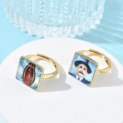 Brass Epoxy Cuff Open Rings for Women&nbsp;RJEW-K264-17G