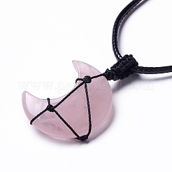 Adjustable Natural Rose Quartz Moon Pendant Necklace&nbsp;NJEW-B086-02G