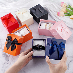 6 Sets 6 Colors Ribbon Bowknot Paper Jewelry Storage Cases with Pillow Inside for Watches Bracelets &nbsp;CON-PH0003-23