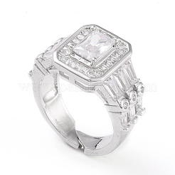 Adjustable Brass Micro Pave Clear Cubic Zirconia Cuff Rings&nbsp;RJEW-L098-002P