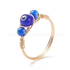 Round Lampwork Evil Eye Braided Finger Ring&nbsp;RJEW-JR00510