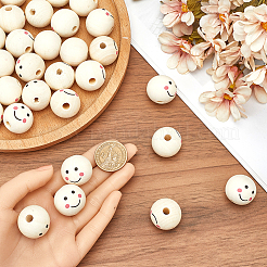 60Pcs Printed Natural Wood European Beads&nbsp;WOOD-GF0002-19B
