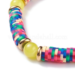 Round Imitation Jade & Handmade Polymer Clay Heishi Beads Stretch Bracelet&nbsp;BJEW-JB07454