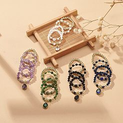 20Pcs 20 Style Natural & Synthetic Mixed Gemstone & Brass Beaded Stretch Rings Set&nbsp;RJEW-JR00540