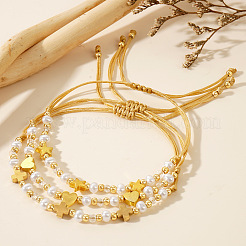 3Pcs Cross Adjustable Plastic Imitation Pearl Braided Bead Bracelets for Women&nbsp;OW3783-4