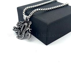 Vintage European Style 304 Stainless Steel Double Dragon Pendant Necklaces for Men&nbsp;GQ0612