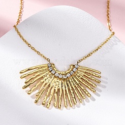 304 Stainless Steel Crystal Rhinestone Fan Pendant Necklaces for Women&nbsp;NJEW-U032-03G
