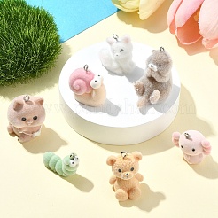 7Pcs 7 Styles Flocky Opaque Resin Pendants&nbsp;RESI-YW0004-18